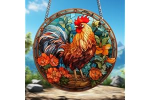 HOTIYOK Colourful Rooster Acrylic Window Hangings Cock Suncatcher Stained Window & Wall Decor, Ideal Housewarming Gift, Home Decor for Grandma Wife Teacher Animal Lover
