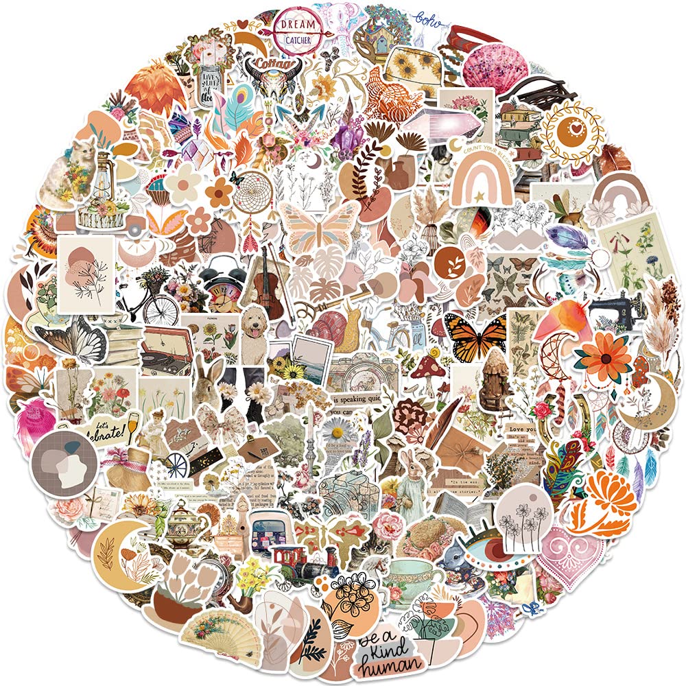 200 Pcs Cute Aesthetic Waterprof Vinyl Anime Stickers for Water Bottle Laptop Hard Hat Skateboard Kids Teens Girls Boys Adults (Retro)