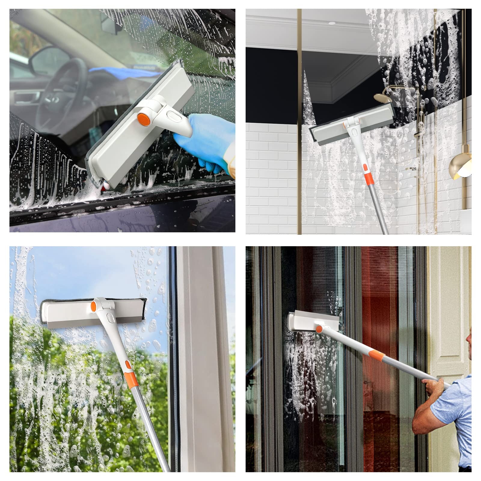Window Squeegee, 2 in 1 Rotatable Window Cleaning Tool Kit with 48