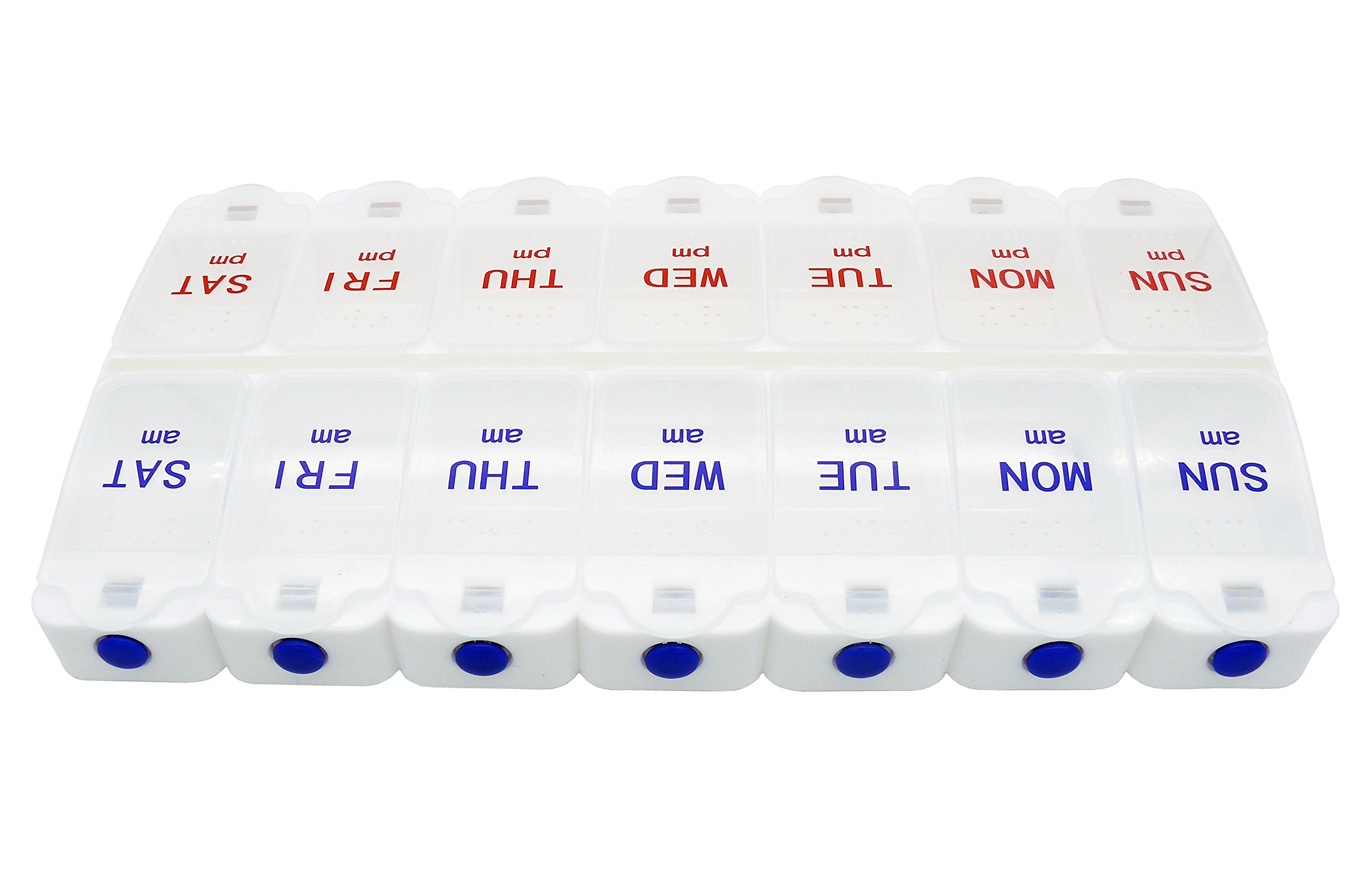 Weekly Pill Organizer Case 7 Day AM PM Push Button Vitamin Box Safe Pill Dispenser for