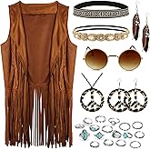 MEDOJO 60s 70s Outfits for Women Hippie Accessories Costume Tops Women Fringe Hippie Vest for Halloween Disco Party