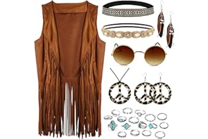 MEDOJO 60s 70s Outfits for Women Hippie Accessories Costume Tops Women Fringe Hippie Vest for Halloween Disco Party