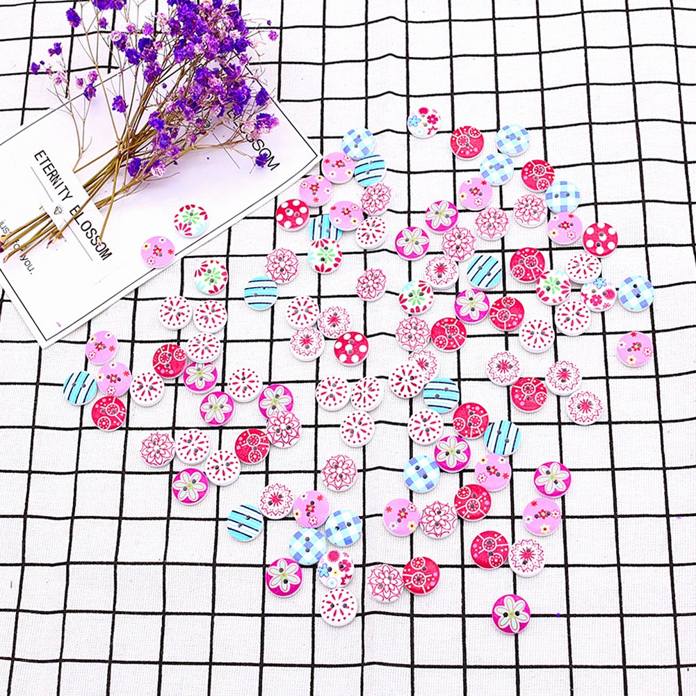 150 pcs Mixed Wooden Buttons, Cartoon Wood Buttons and Round Painting Buttons for Crafting,Sewing,Scrapbooking and DIY Decoration