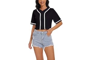 BAICAIYU Women's Baseball Jersey Short Crop Tops Blank Button Casual Softball Shirt Activewear Tee Summer Clothing