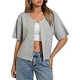 Floerns Women's Half Sleeve Cardigan Sweater Button Down Scoop Neck Knitted Outerwear