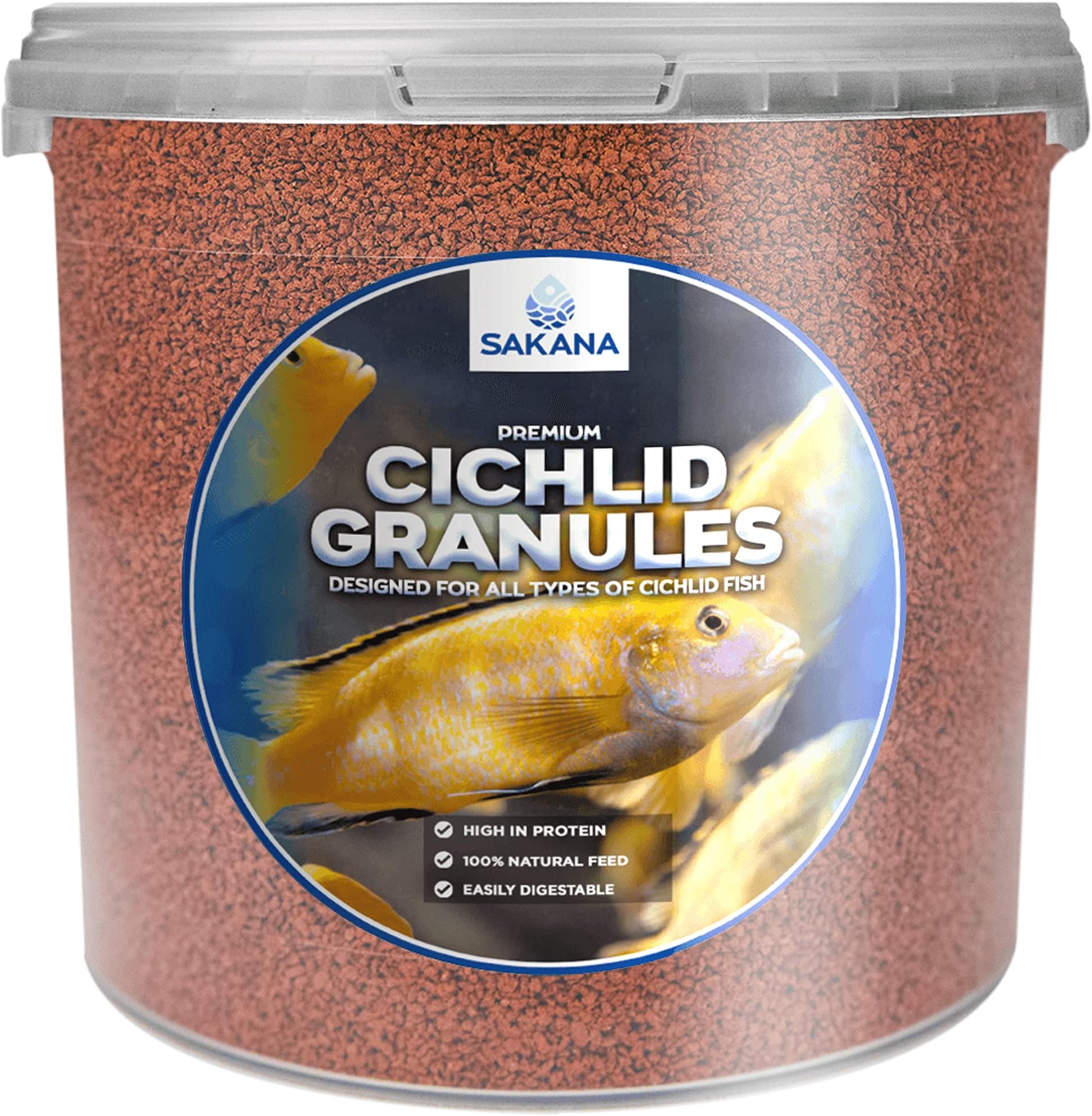 Sakana Cichlid Granules | Premium Quality Nutritious Fish Food Mixture | Healthy and Natural Daily Feed for Aquarium Malawi Fish | High Protein, Great Source of Vitamins & Easily Digestible (1L)