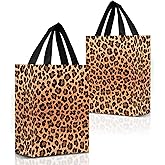 Nush Nush Leopard Gift Bags Medium Size– Set of 12 Cheetah Gift Bags With Handles - Reusable Goodie Bag for Animal Print Party, Safari Party Favors, Jungle Theme Birthday - 8x4x10 Size