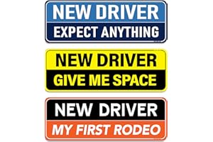 HEY-OKEY 3-Pack New Driver Magnet for Car - Please Be Patient Funny Phrases Reflective Magnetic Rookie Bumper Sticker Set - Reusable Strong Student Safety Bold Attention Signs - Weather-Resistant