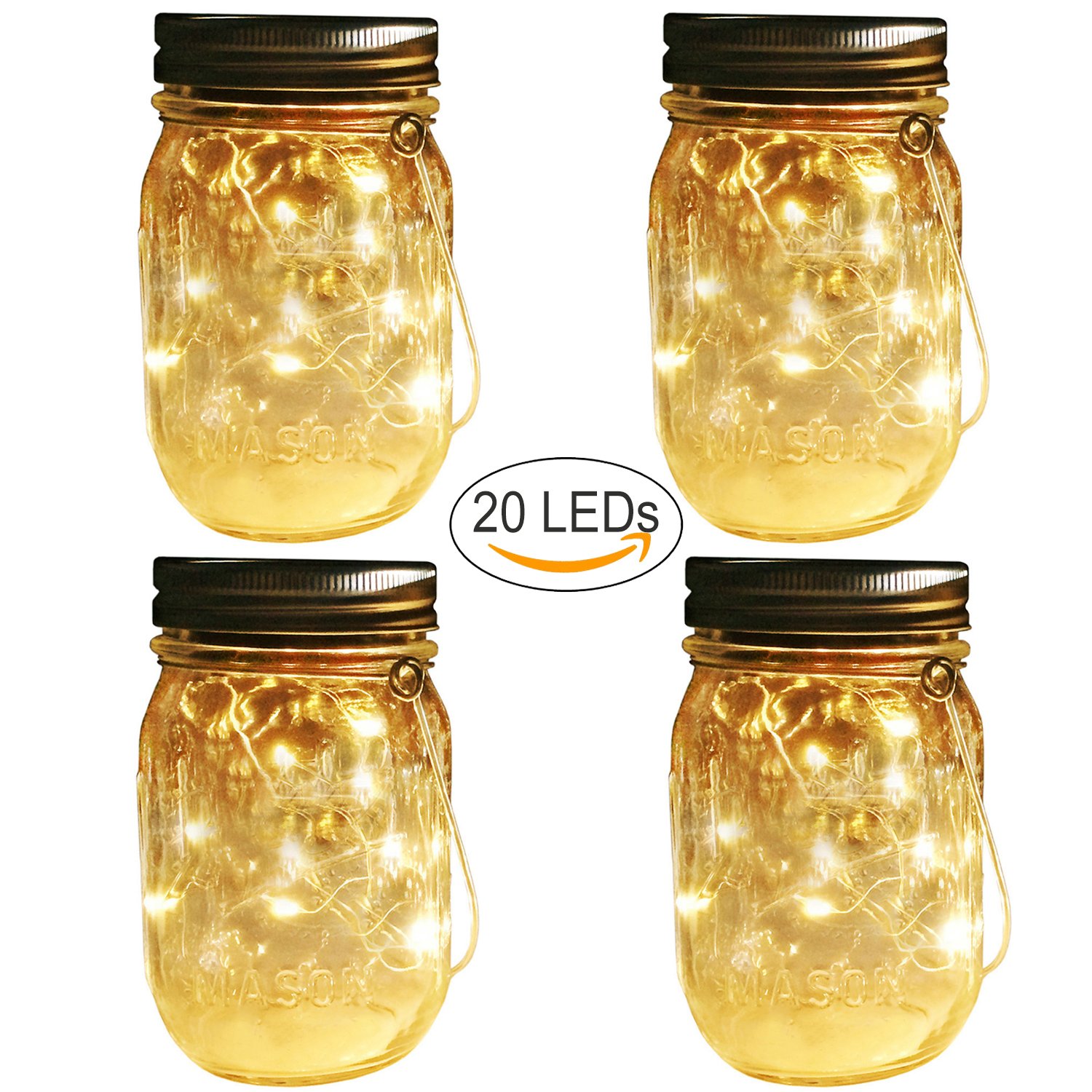 Solar Mason Jar Hanging Lights,4 Pack 20 LEDs (Mason Jar Hanger