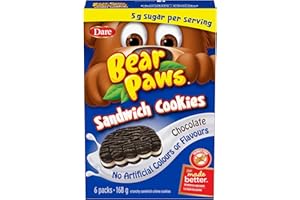Bear Paws Chocolate Sandwich Cookies - Soft Cookie Snack Packs, School Snacks, Made With Real Cocoa, Peanut Free,168g, 6 Pouc