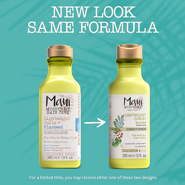 MAUI MOISTURE LIGHTWEIGHT CURLS + FLAXSEED CONDITIONER, CONDITIONING, PARABEN FREE, SILICONE FREE, 13 FL OZ