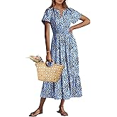 ANRABESS Women's Summer Short Sleeve Maxi Dress 2025 Casual V Neck High Waist A-Line Flowy Loose Tiered Boho Long Dresses