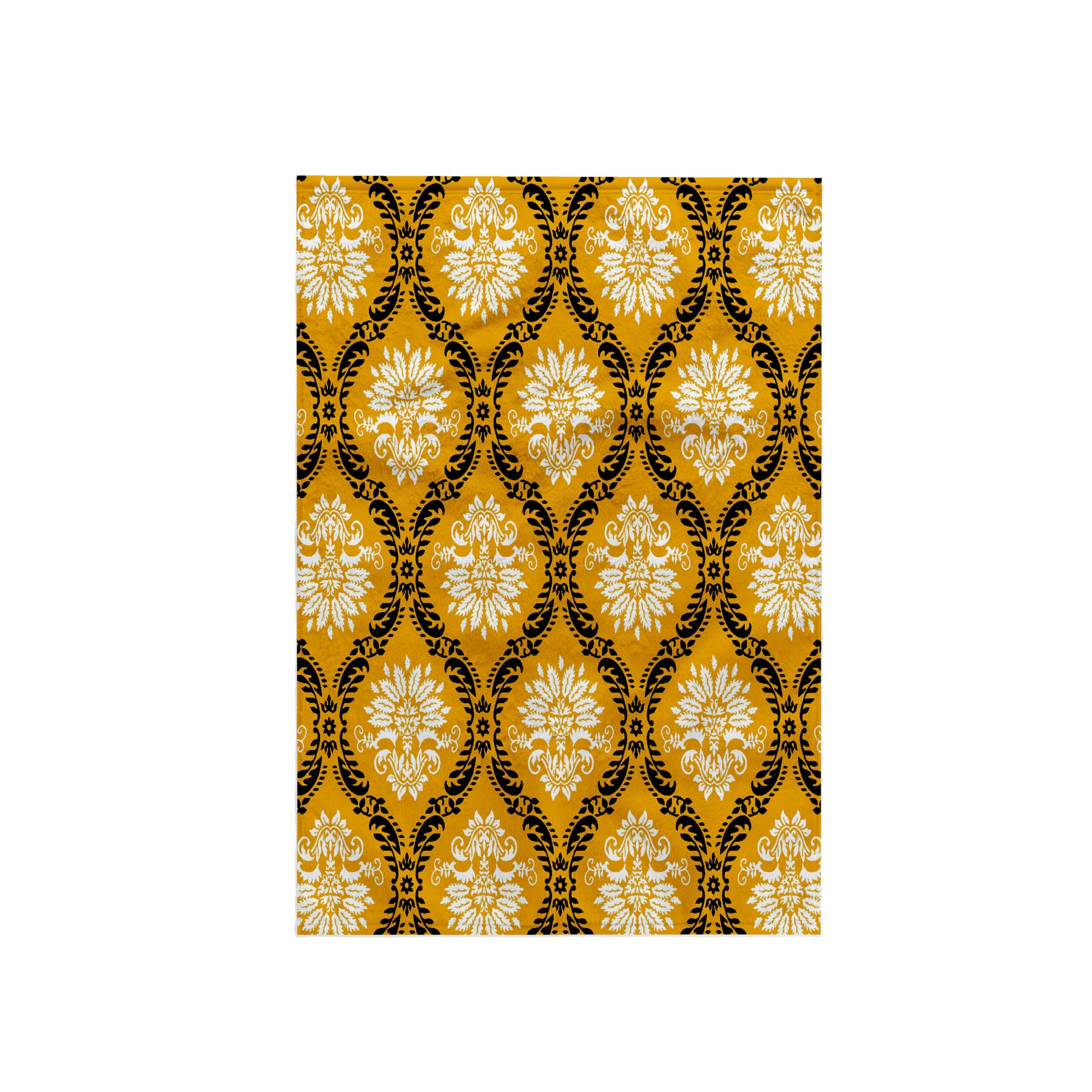 3dRose "Dooni Designs Marigold Yellow Black Ornate Damask Pattern Towel, White, 15 x 22-Inch