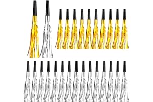 DEEKIN 200 Pcs Party Blowers Noise Makers Party Horns Blowout Clappers Noisemakers for Halloween Christmas Birthday Sporting Party New Year's Eve Party Supplies 2025(Black Gold, Black Silver)