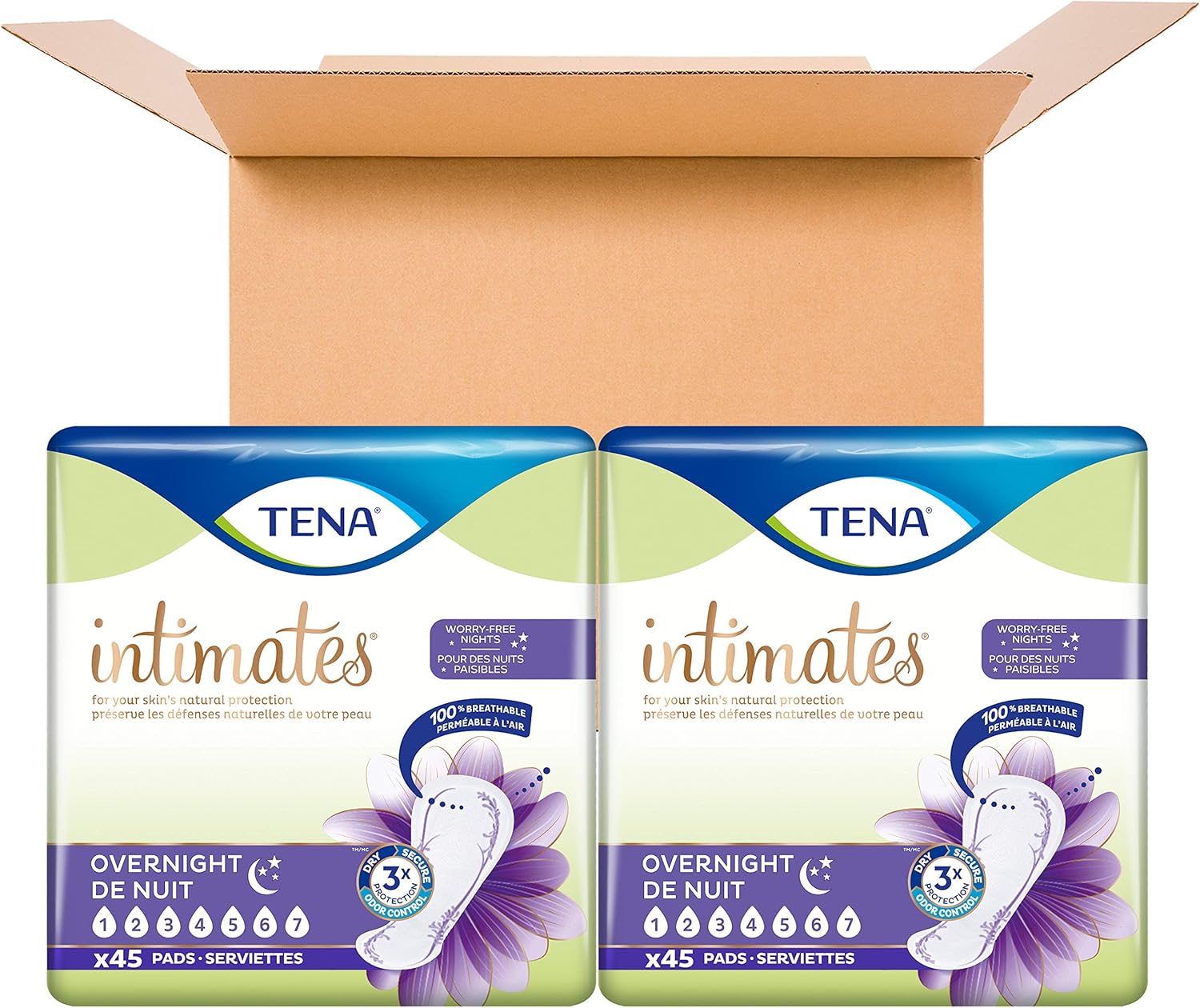 TENA Intimates Overnight Absorbency Incontinence/Bladder Control Pad with Lie Down Protection, 90 Count (Packaging May Vary): Health & Personal Care