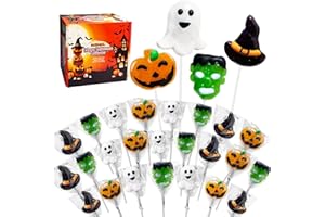 MXZGKCL Big Halloween Lollipop Suckers Candy 24 Pack, Spooky Candy Lollipops, Pumpkin, Green Monster and Witch Hat Candy Sucker Lollipops Individually Wrapped for Halloween Goody Bag Fillers - Trick or Treat