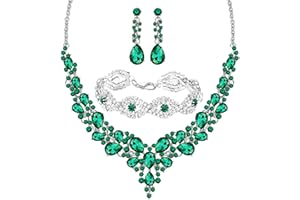 MIRACULOUS GARDEN 3/4 Pieces Women Jewelry Set Artificial Rhinestone Crystal Bride Statement Choker Necklace Tiara Crown Link Bangle Bracelet Teardrop Dangle Earrings Set