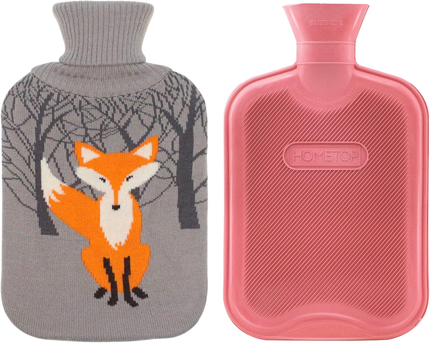 HomeTop Premium Classic Rubber Hot Water Bottle w/Cute Knit Cover (2 Liter, Purple): Health & Personal Care