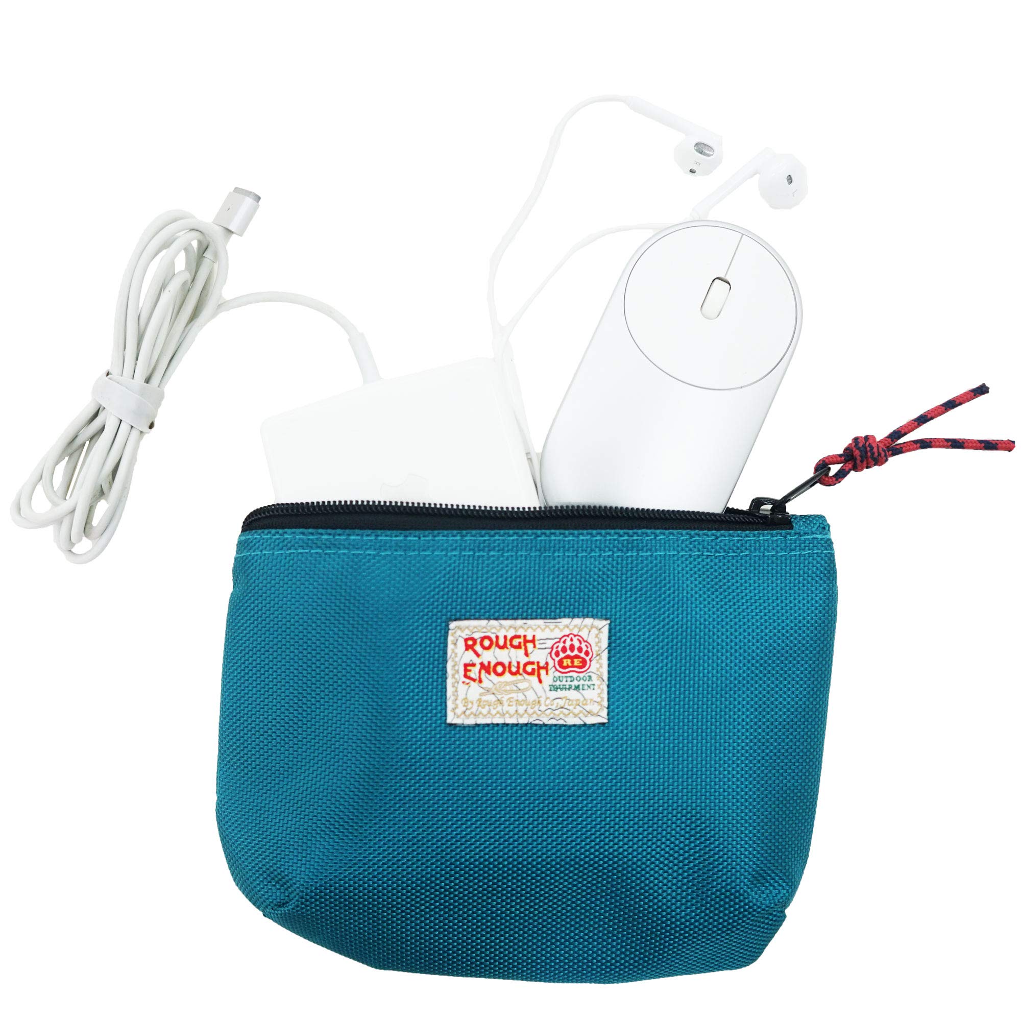 Rough Enough Multi Functional Classic Basic Small Nylon Pouch Bag Organizer Holder Storage for Macbook Air Laptop Adaptor Electronic Accessories Cosmetics Toiletries School Supplies Outdoor Home Blue