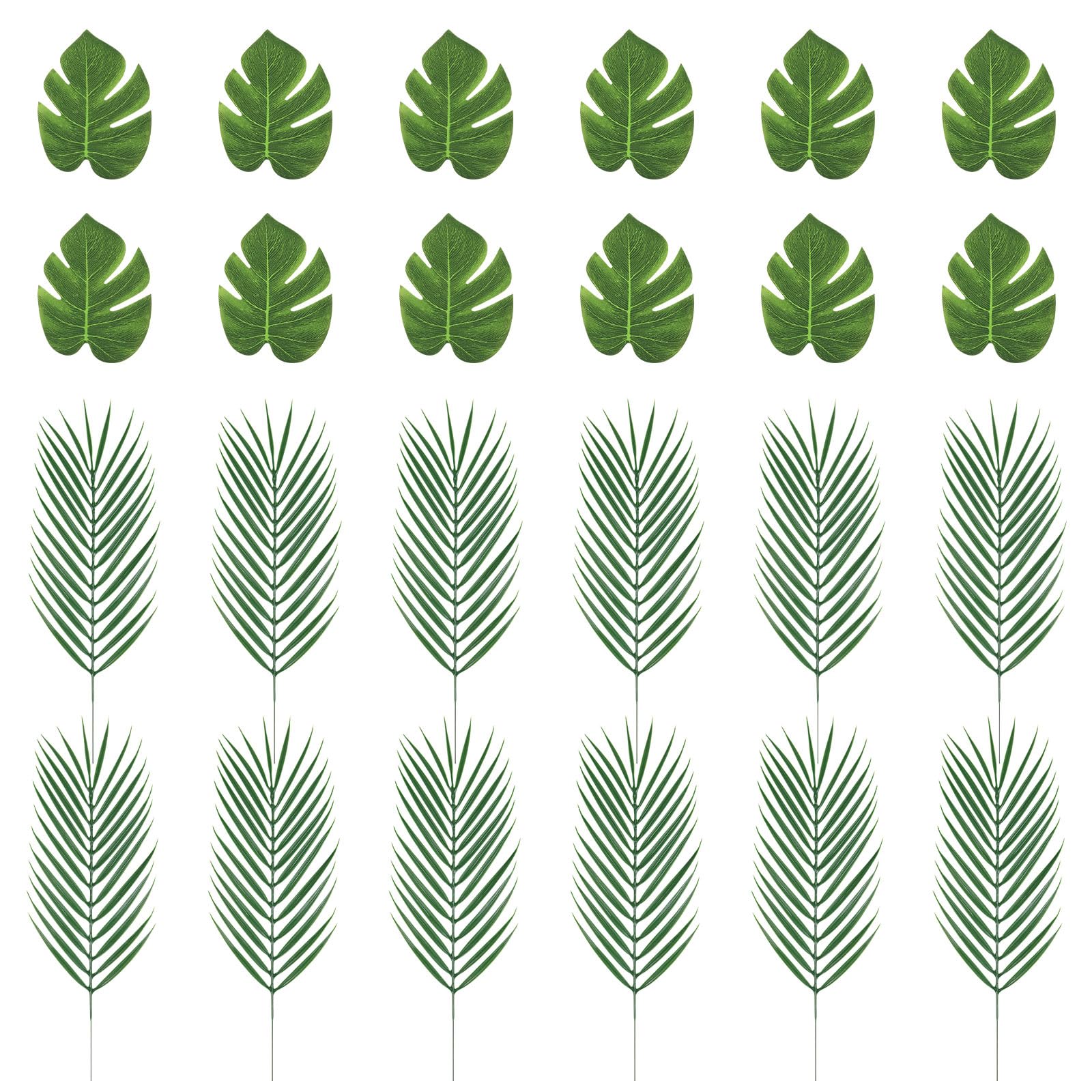 Photo 1 of sulanmo 24Pcs Artificial Palm Leaves Faux Tropical Monstera Leaves Jungle Leaves for Palm Flower Arrangement Home Kitchen Party Table Decor, Wedding Birthday Hawaiian Theme Parties
