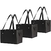 Earthwise Deluxe Collapsible Reusable Shopping Box Grocery Bag Set with Reinforced Bottom Storage Boxes Bins Cubes (Set of 3) (Black)