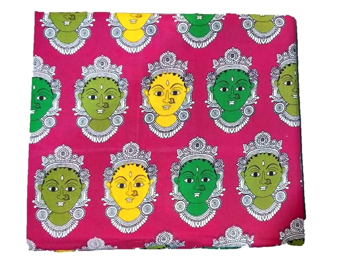 Cotton Kalamkari Handblock Saree Blouse/Kurti Fabric 100 cms - Base Dancer Print - Pink Colour