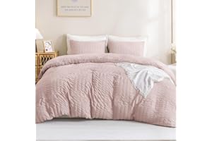 Litanika Pink Full Size Comforter Sets for Girls, 3 Pieces Cute Blush Women Lightweight Seersucker Bedding Set & Collections, Soft Bed Set as Gifts (79x90In Comforter & 2 Pillowcases)