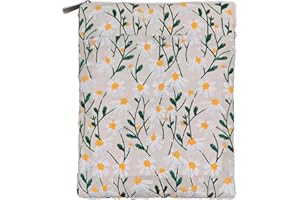 Zosiana Designs White Daisy Embroidered Book Sleeve - Padded Canvas Book Cover with Front Pocket, Elegant Zipper Closure, Available in Three Sizes for Paperbacks and Hardcovers (10x8, Inches), Meduim