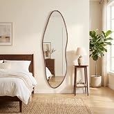 Irregular Full Length Mirror 64"x21", Cloud-Shaped Full Body Mirror Walnut | HD Shatter-Proof,OAK Large Asymmetrical Wall Mir