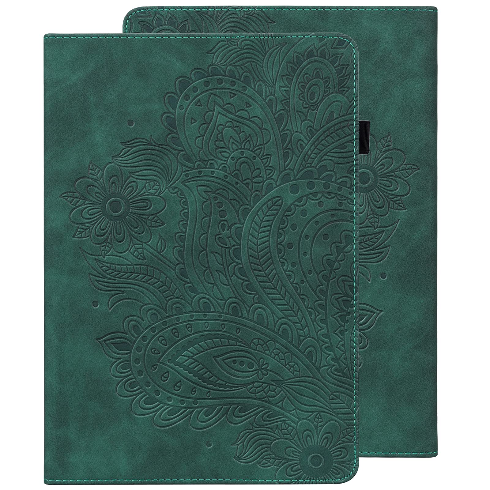 GLANDOTU Case for Amazon Kindle Fire HD 10 (9th Gen 2019 / 7th Gen 2017) PU Leather Case lightweight Folio Flip Tablet Embossed Leather Cover Case with fold Stand Protective Shell - Green
