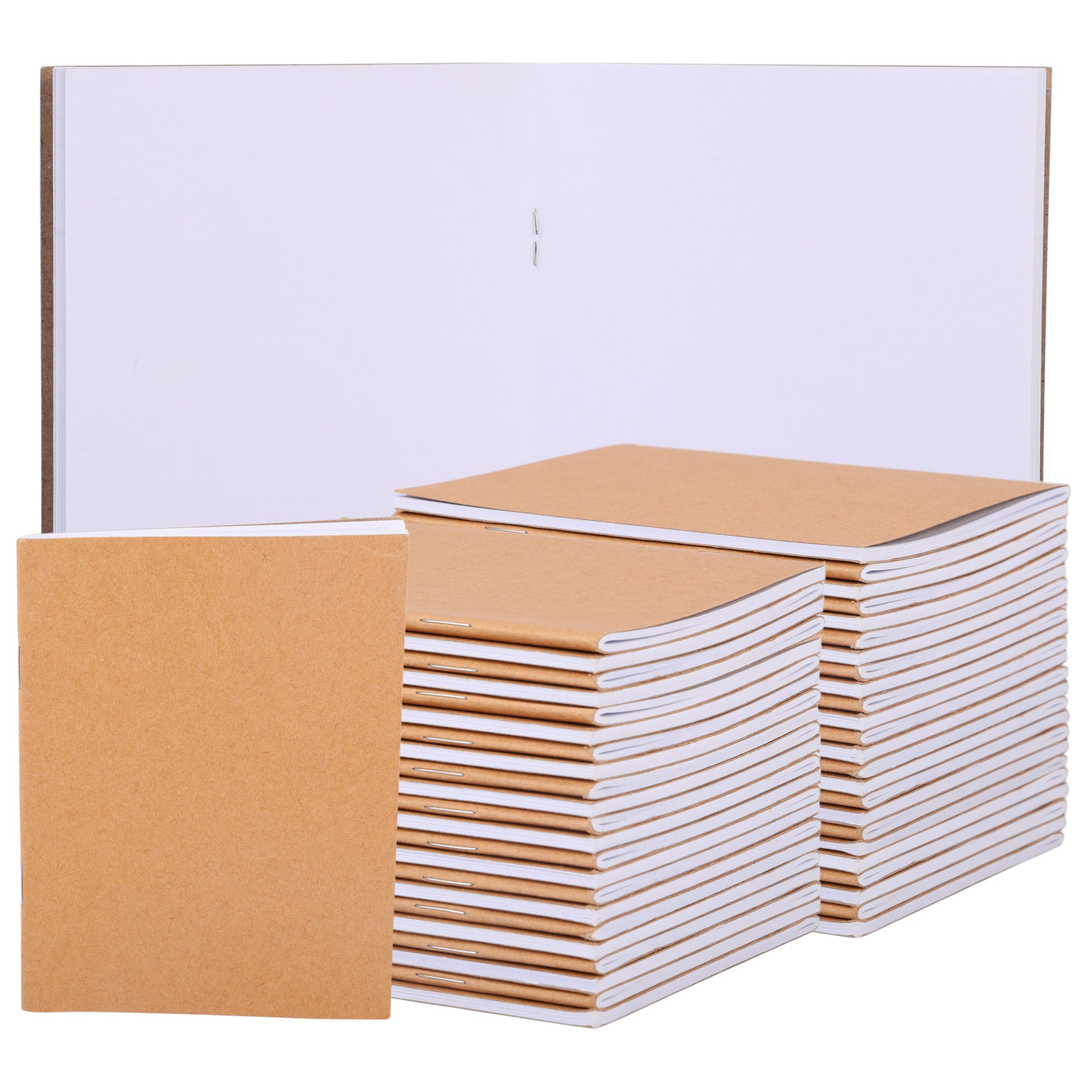 BELLE VOUS 48 Pack Small Kraft Notebooks - Unlined A6 Note Books Bulk Multipack - Brown Paper Notepads - 24 Pages per Notebook - 10.5 x 14 cm (4.13 x 5.51 in).