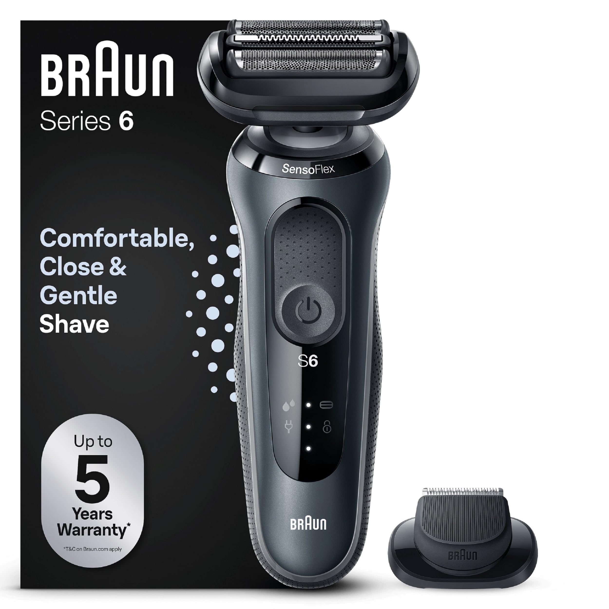 Braun Rasoir Electrique Pour Hommes Series 6 61-N1200s, Gris, A Grille Sans Fil, Coffret De Rasage Avec Accessoire Tondeuse De Précision, Avec Tête Pivotante Pour Bien Raser La Barbe Et Le Visage