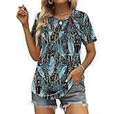 OFEEFAN Women's Summer Tops 2026 Trendy Short Sleeve Shirts Smocked Crewneck Tee