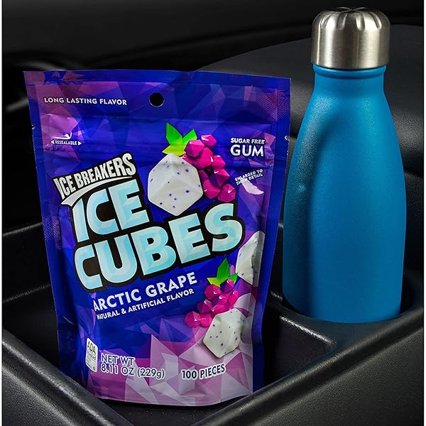 ICE BREAKERS ICE CUBES ARCTIC GRAPE FLAVORED SUGAR FREE CHEWING GUM POUCH, 8.11 OZ (100 PIECES)