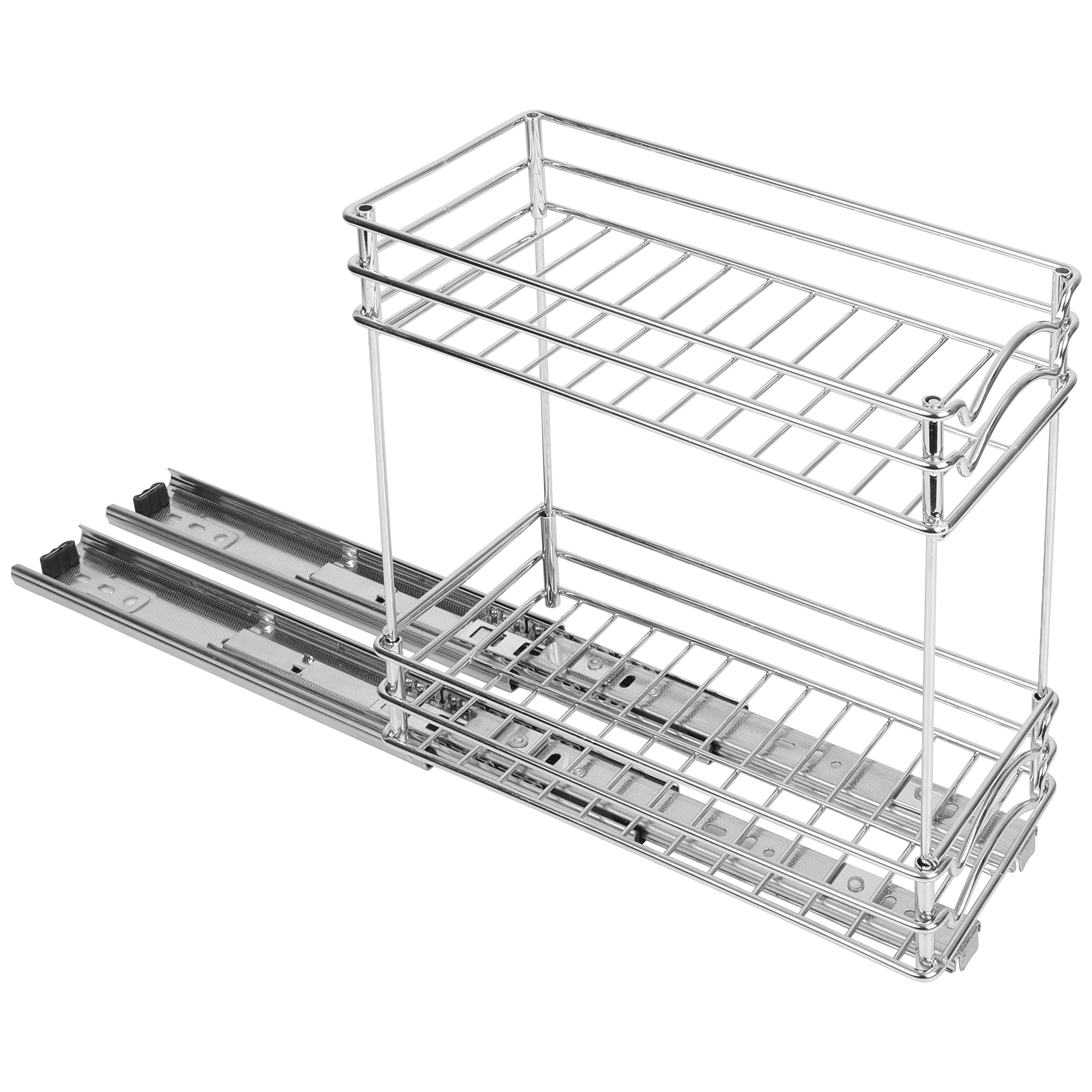 BELLE VOUS Pull Out 2-Tier Spice Rack Organiser - W12 x D26 x H23.8cm / 4.72 x 10.24 x 9.37 Inches Sliding Storage Unit - Heavy-Duty Slide Out Seasoning Rack for Kitchen Cabinet
