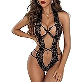 Avidlove Women Deep V Halter Lingerie Teddy One Piece Bodysuit Lace Babydoll
