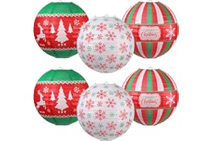 BLULU 6 Pieces Christmas Hanging Paper Lanterns Set, Red Green White Christmas Party Lanterns , Round Hanging Lamps Christmas Paper Lanterns Decoration for Christmas Party Home Decoration Supplies Props