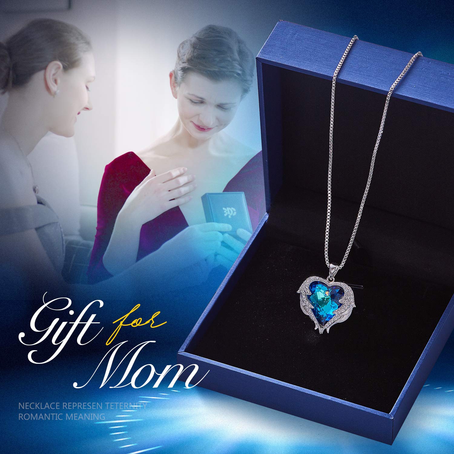 CDE Angel Wing Mothers Day Necklaces for Women Embellished with Crystals from Swarovski Pendant Necklace Heart of Ocean Jewelry Gift for Mom