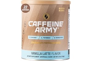 CAFFEINE ARMY Vanilla Latte | Comprehensive Functional Coffee with MCTs, CoQ10, Collagen and Adaptogens: Clean Energy + Supports Daily Attention, No Jitters or Crash (7.8 oz 22 Servings)