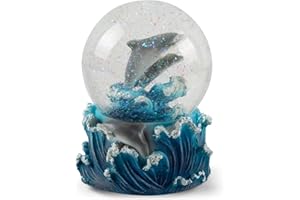 Elanze Designs Playful Dolphins Ocean Sea Family Waves Tide Swimming Jumping Tabletop Figurine 100MM Sturdy Glitter Water Snow Globe Plays Tune Blue Danube Waltz