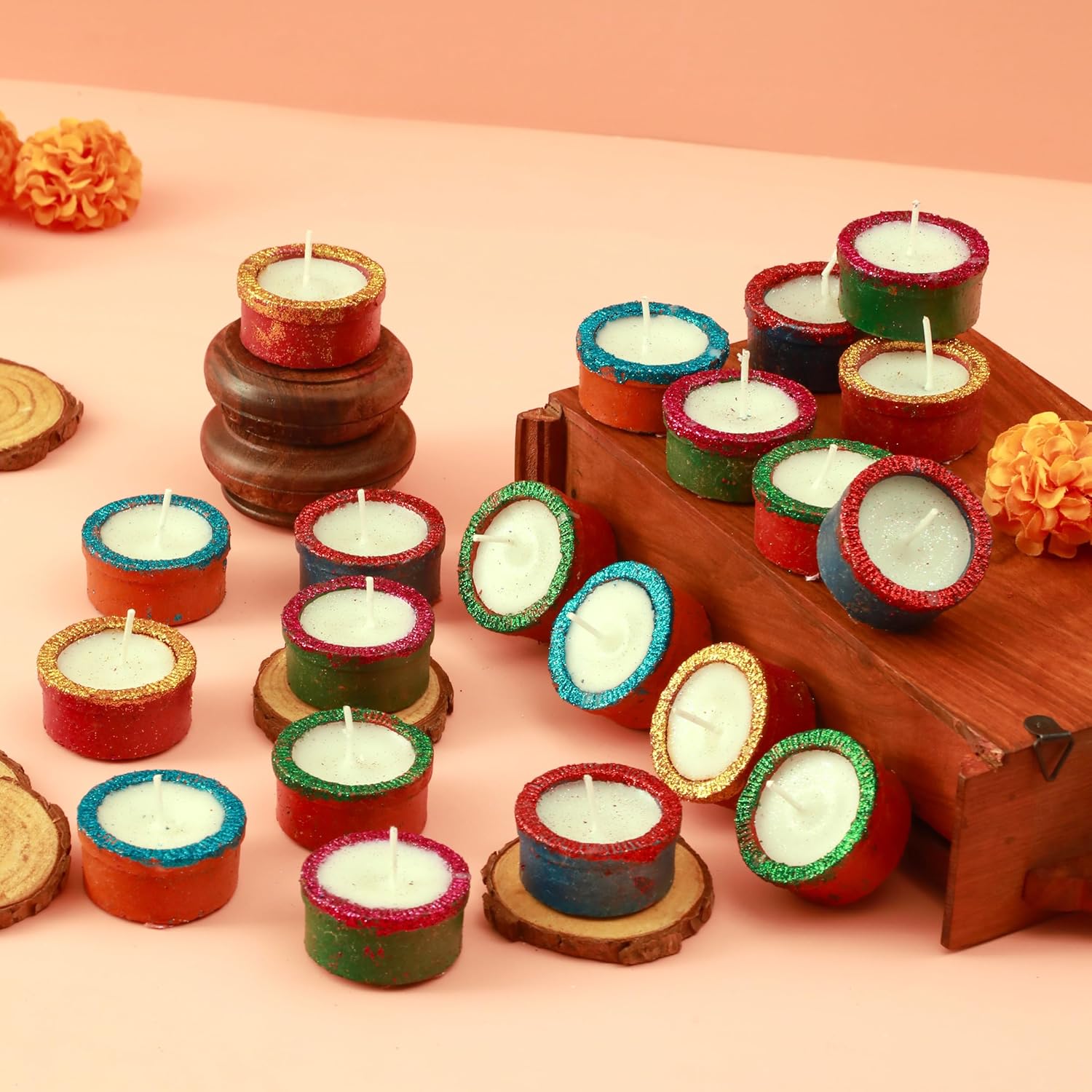 Oil Lamps & Accessories - TIED RIBBONS Clay Diya Set of 20 | Handmade Terracotta Big Diyas for Indian Pooja Puja Oil Diya Lamp for Mandir, Temple, Indian Gift Items - Diwali Decorations for Home