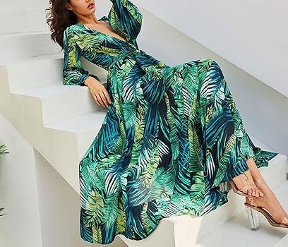 tropical leaf maxi dress
