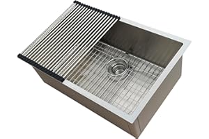 5TH AVE FIXTURES 5th Ave 28"x19"x10" High-end 28 inch Undermount Stainless Steel Kitchen Sink. Full Accessory Set. XL Single Bowl Deep Basin. 16 Gauge Thick, Ultra Long Lasting.