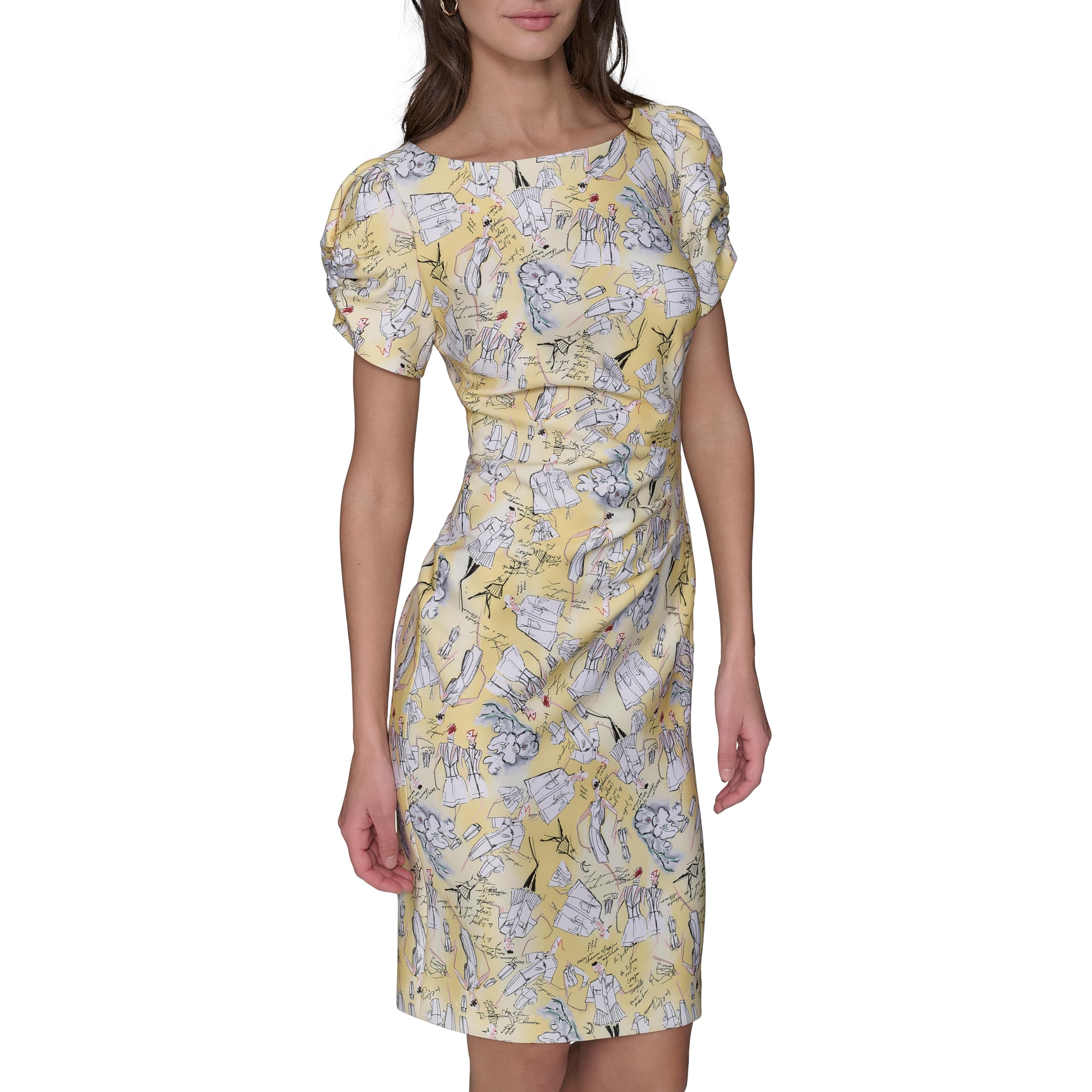 KARL LAGERFELD Paris Women’s Dresses Sheath,Freesia Yellow Multi,4