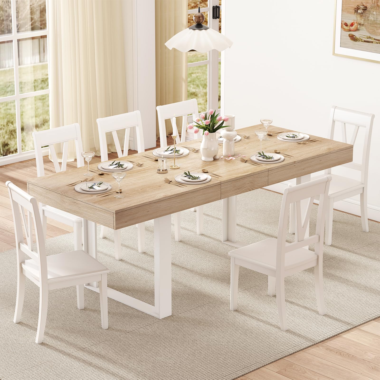 Photo 1 of ***MISSING PARTS -SELLING AS PARTS ONLY -INCOMPLETE SET***

Zevemomo 63"-78.7" Expandable Dining Table Farmhouse Kitchen Table, Extendable Dining Table, Rectangular Kitchen Table with Metal Track, Tapered U-Shaped Legs for Dining Room, Office-Oak