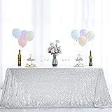 Hahuho 90x156 inch Rectangular Sequin Tablecloth Silver, Glitter Tablecloth for Bridal Shower Decorations, Birthday, Wedding,