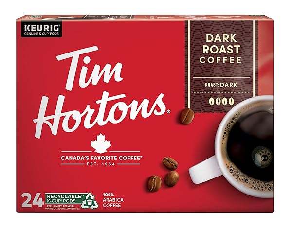 TIM HORTONS DARK ROAST COFFEE, SINGLE-SERVE K-CUP PODS COMPATIBLE WITH KEURIG BREWERS, 24CT K-CUPS
