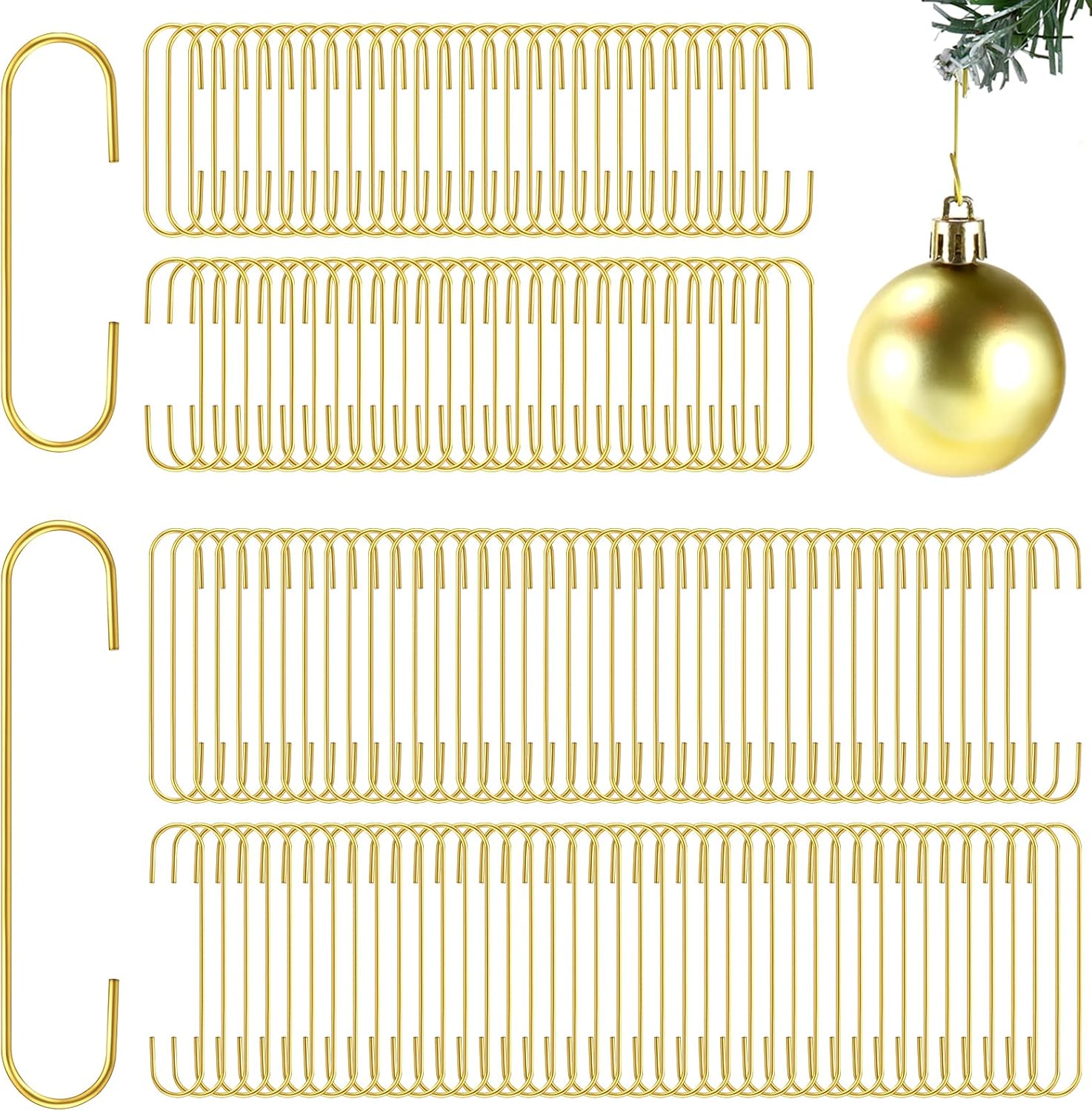 Ornament Hooks - Hotop 2 Sizes Christmas Ornament Hooks Christmas Tree Decorating Hangers Ornament Hangers Metal Wire Ornament Hooks for Christmas Tree Baubles Wreath Garland Banner Vine Decorations (Gold,400 Pieces)
