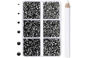 CMBYN 7200 Pieces 6 Mixed Sizes Glue Fix on Glass Rhinestones Round Crystal Gems Flatback for DIY Jewelry Making with one Picking Pen (6-Sizes 7200PCS, Black)