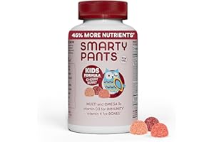 SmartyPants Kids Multivitamin Gummies: Omega 3 Fish Oil (EPA/DHA), Vitamin D3, C, Vitamin B12, B6, A, K & Zinc for Immune Support, Biotin, Grape, Cherry & Berry Flavors, 120 Count (30 Day Supply)